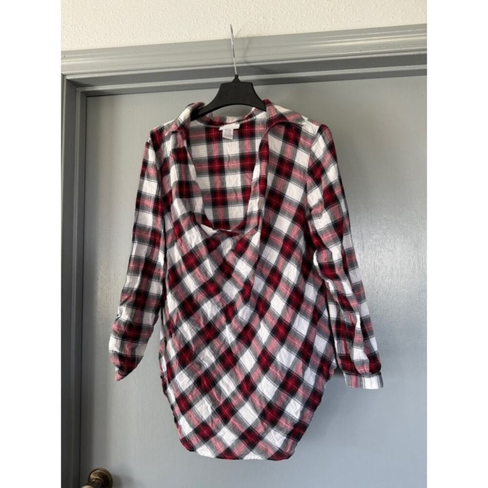Soft Surroundings Women's Plaid Long Sleeve Pullover Top sz XL Draped Neckline